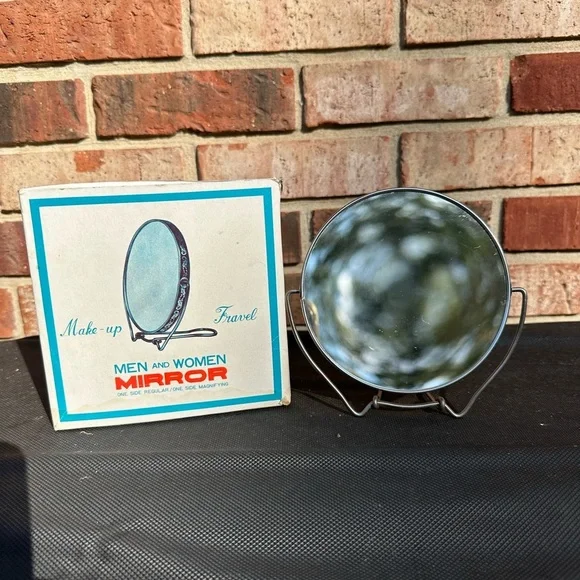 Vtg Make Up Travel Men Women Mirror One Side Regular/One Side Magnifying Japan - Picture 2 of 7